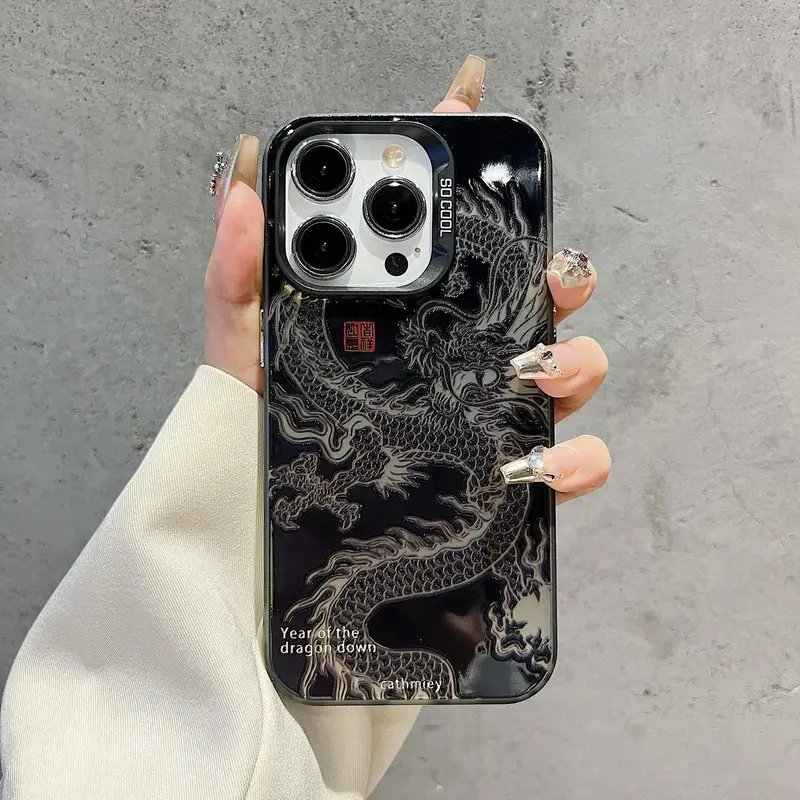 Berlaku untuk Sliver Case Realme 10 11 C3 5i 7i 8i 9i C11 C12 15 C17 C20 C21 C25Y C30 C33 C31 C35 C53 C51 C55 C67 8 Pro NARZO 50 5G 20 30A 50A Prime GT Neo5 Note 50 naga yang keren pola Penutup Penuh Perlindungan Penuh Anti-fall casing Realme UP009CYK 1