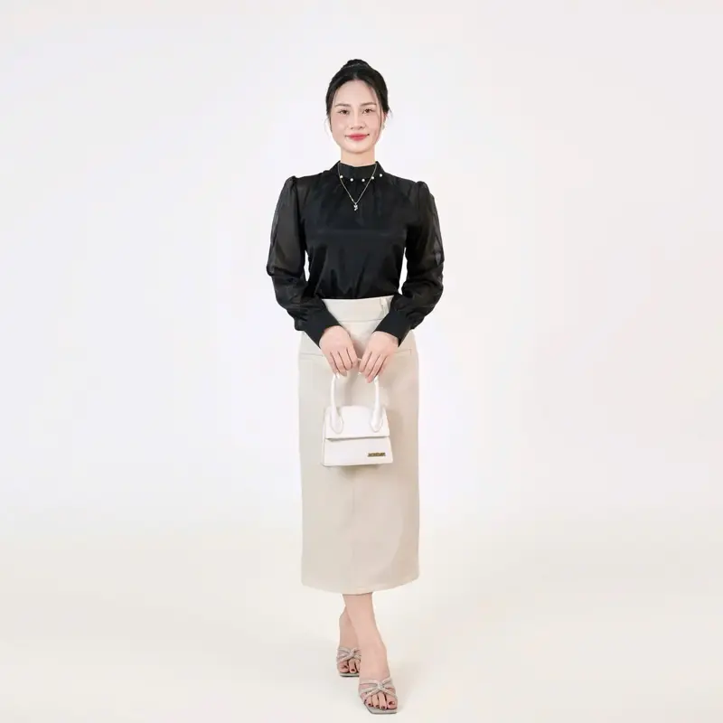 Đầu thu xuống  phố  áo  chất  vải tơ mỏng nhẹ  mặc mát 3