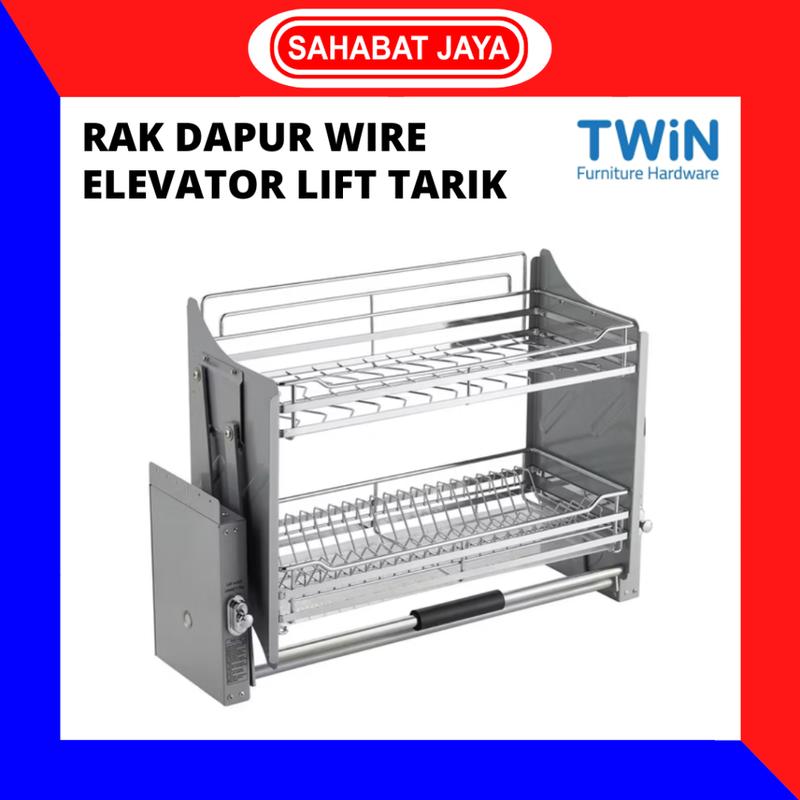 TWIN Rak Piring 2 Susun Wire Elevator Lift Tarik Keranjang Dapur Lift ...