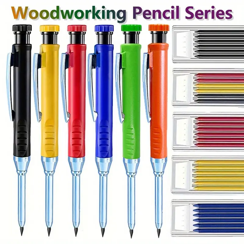 Automatic Pencil Set, 5 Counts/set Including 2 Counts Pencil & 3 Counts Lead Refill,  Mechanical Pencil for Woodworking, Architecture, Drawing 5