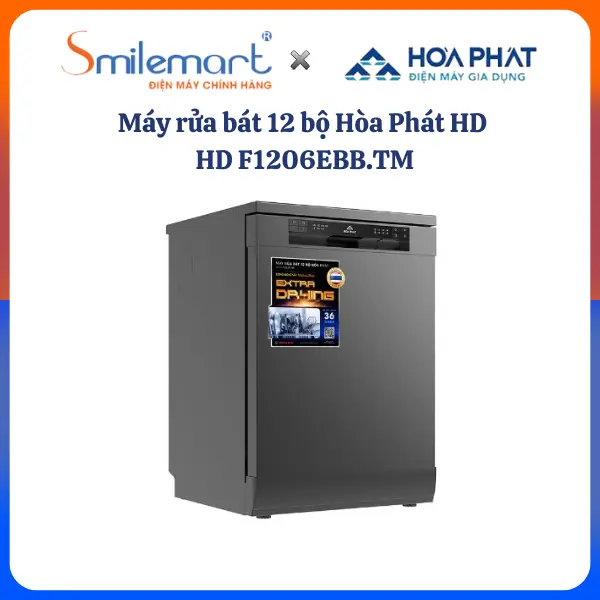 [Tặng kèm viên rửa bát] Máy rửa bát Hòa Phát HD F1206EBB.TM (12 bộ), Bảo hành chính hãng 36 tháng