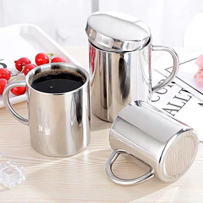 Cốc cà phê bằng thép không gỉ, ED, Cách nhiệt kép, Dung tích 400 / 260 / 210ML, Thích hợp để uống trà, có nắp