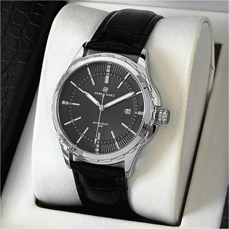 Đồng hồ nam dây da chính hãng PABLO RAEZ chống nước 3ATM có lịch ngày đính đá đơn giản L558 CARIENT