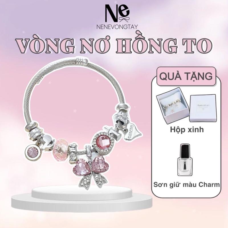 [TặngSơnBóng] Vòng tay Pan Nơ hồng To nene - charm hợp kim- nhiều mẫu xinh đẹp tự điều chỉnh - Phụ Kiện