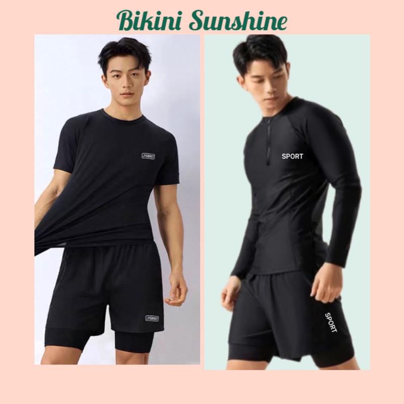  Đồ bơi nam đi biển có khoá kéo năng động quần 2 lớp ngắn tay dài tay kín đáo 