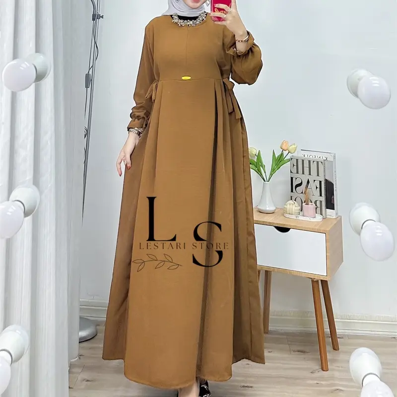 (SET HIJAB)Nikita Dress Gamis Crinkle Air Flow Wanita Free bross 4