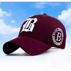 TOPI baseball premium distro/Topi real pict%100 BORDIR LB - maroon list putih