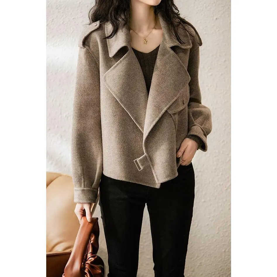 Epaulette Decorated Buckle Belt Trench Jacket with Lining
