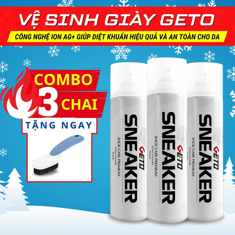 Combo 3 chai xịt tạo bọt giặt khô vệ sinh giày Sneaker Geto cao cấp loại bỏ vết bẩn khử mùi hôi Nam Nu xit bot x it ve giay vesinh