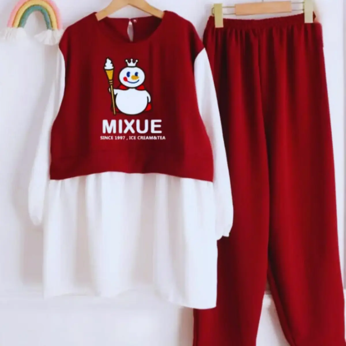 Setelan Tunik Crinkle Mixue Anak Usia 3-12 Tahun Pakaian Anak Perempuan