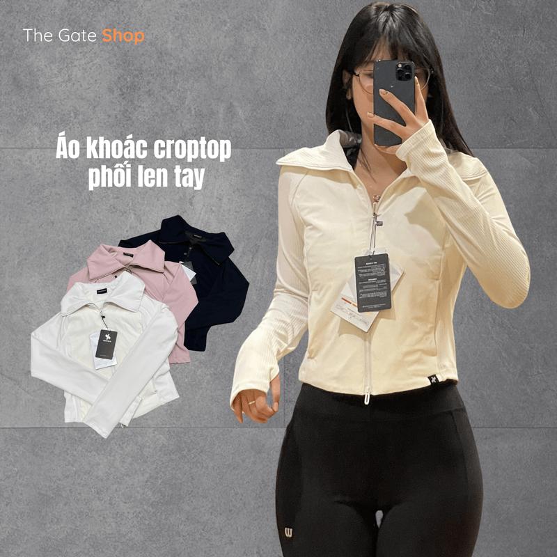  Áo khoác croptop phao mỏng phối tay len xỏ ngón siêu ấm cho nữ - Women Jacket J303 