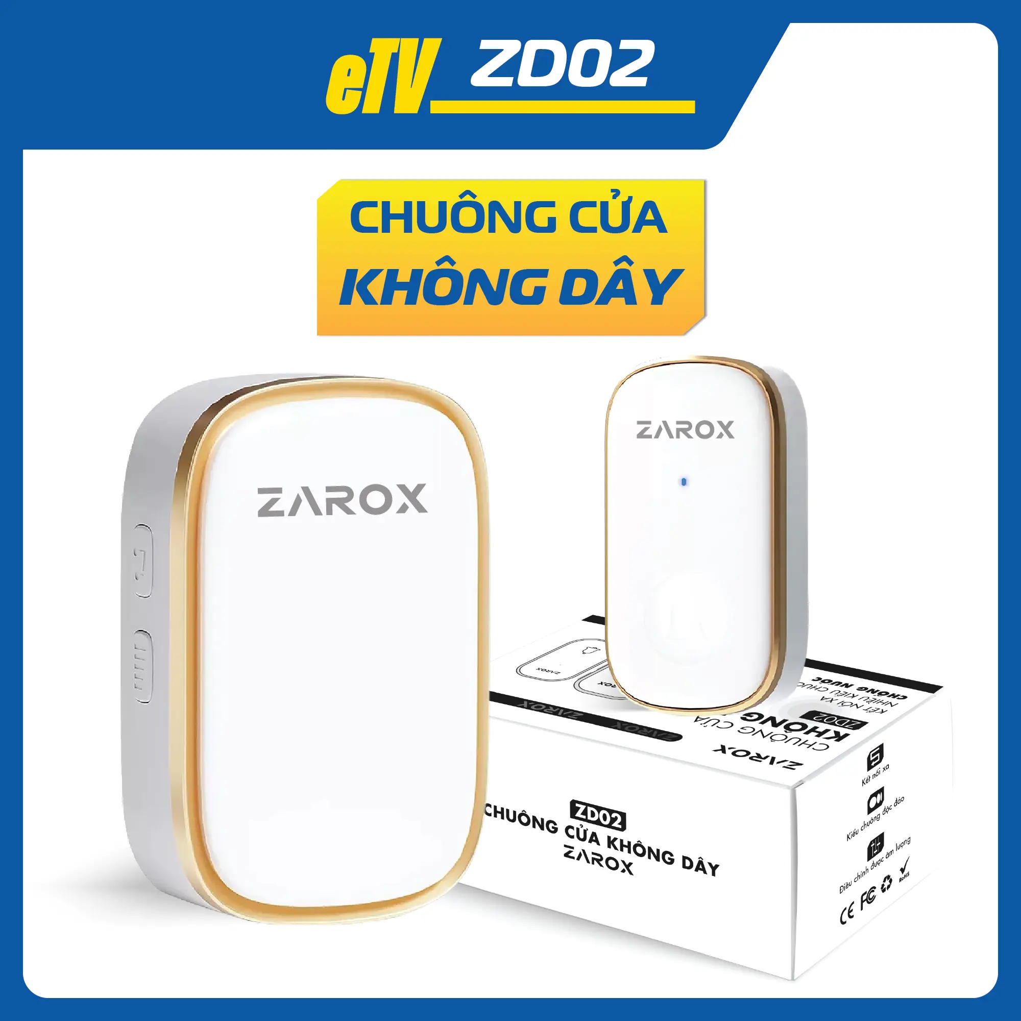 Chuông cửa không dây báo khách thông minh - chống nước, Chuông báo động  người già ZAROX ZD02 chuông  cửa