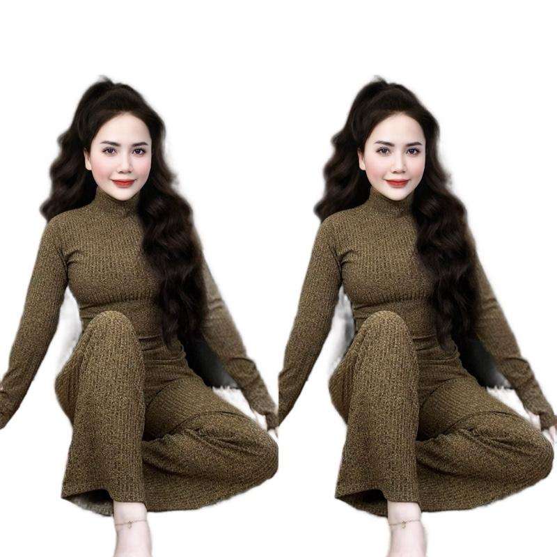 Set Bộ CỔ LỌ TAY DÀI -QUẦN SUÔNG, Chất liệu vải tiêu dày dặn , Đồ Bộ Nữ Top Women, Size từ 35-78kg