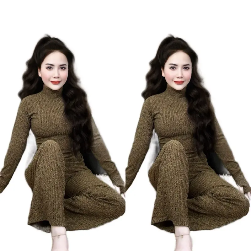 Set Bộ CỔ LỌ TAY DÀI -QUẦN SUÔNG, Chất liệu vải tiêu dày dặn , Đồ Bộ Nữ Top Women, Size từ 35-78kg 0