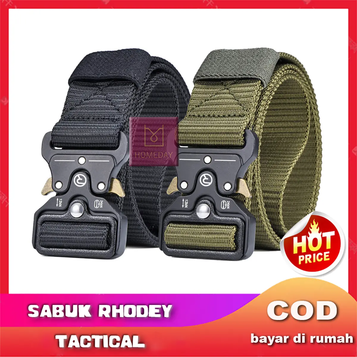 Rhodey Ikat Pinggang Pria Canvas Sabuk Pria Dewasa Outdoor Cowok Kepala Gesper Besi Metal Tebal Fast Unlock Tactical Belt Buckle Laki Laki Tali Nylon Keren Original 125cm MU055 Kanvas