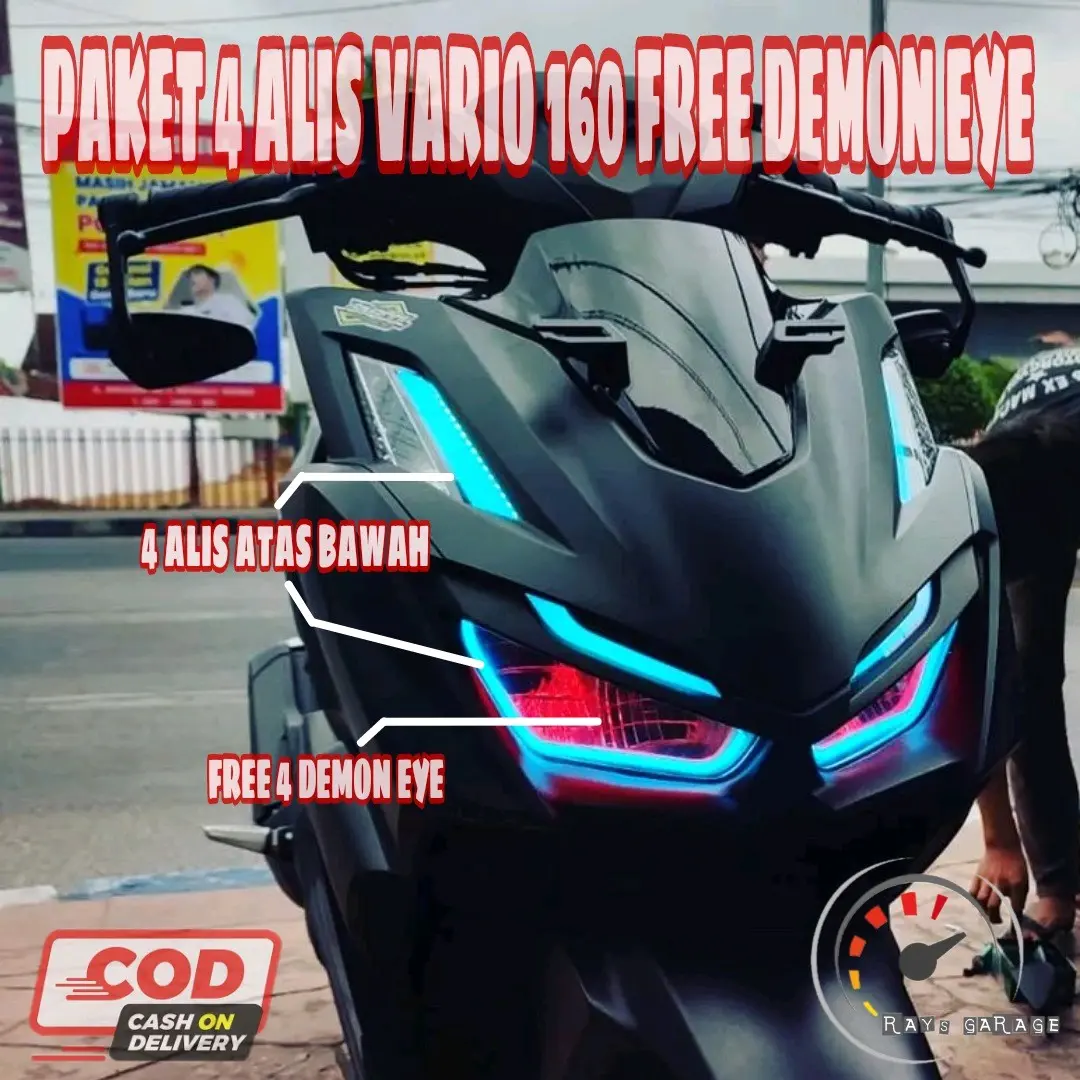 PAKET LAMPU MOTOR LAMPU VARIO160 4ALIS FREE 4DEMON EYE Foto real no bintik Motorcycle