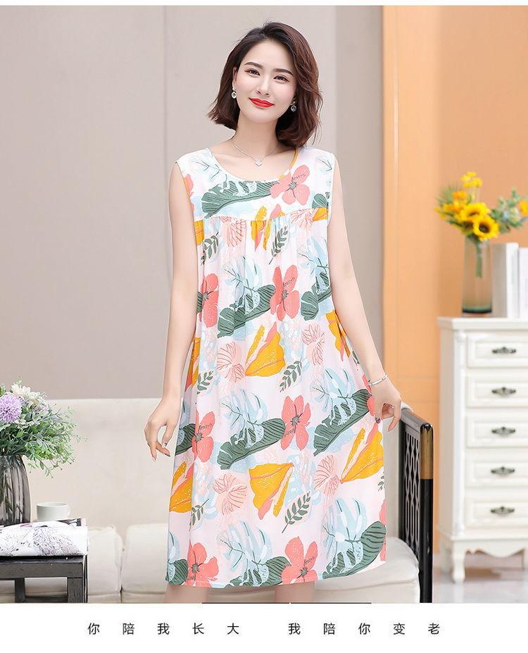 Product Introduction of Baju Tidur Wanita Musim Panas Pertengahan Umur dan Warga Emas Kapas Sutera ditambah Saiz Tanpa Lengan Pakaian Rumah Ibu Memakai Fesyen Longgar Set Piyama Setengah Panjang 22
