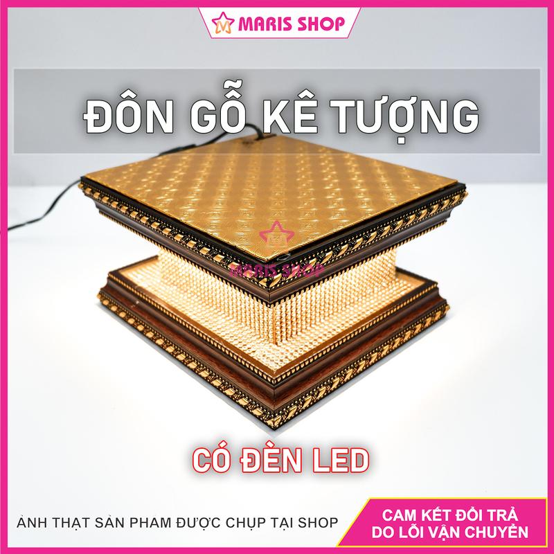 Đôn gỗ kê tượng có đèn LED nhiều kích thước, chân đế tượng gỗ, đế tượng Phật Decor Decor Phòng thờ hao quang Trang Trí Nhà Tranh