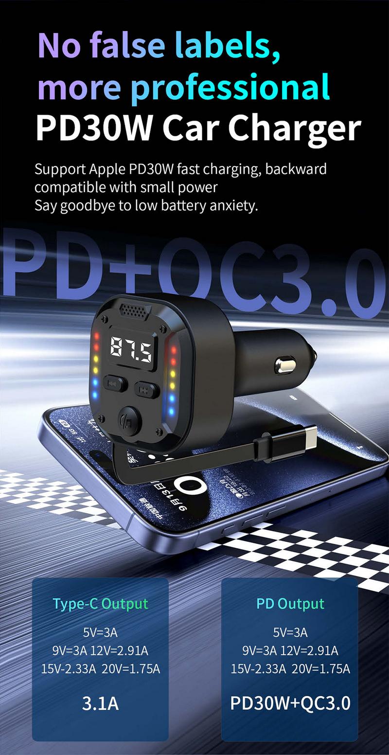 Product Introduction of Car Bluetooth mobile phone charger retractable car conversion super fast charging one to two flash charging storage charging cable 8