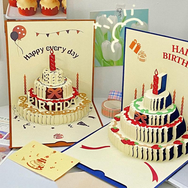 Product Introduction of Thiệp bánh sinh nhật, thiết kế 3D, với âm nhạc nhẹ, thẻ chúc mừng, thích hợp làm quà tặng sinh nhật vui vẻ, bao gồm đồ dùng 3