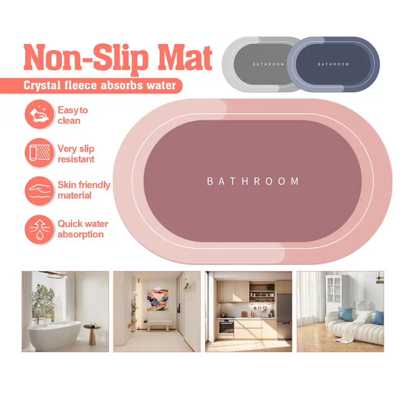 Thảm Lau Chân Silicon cao cấp Siêu Thấm Hút Nước Siêu Mềm Chống Trơn (40x60cm), Thảm Chùi Chân Đế Cao Su Chống Trơn Trượt Nhanh Khô 0