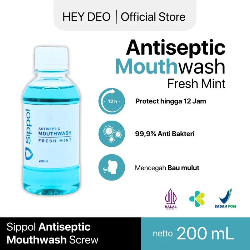 SIPPOL ANTISEPTIC MOUTHWASH SCREW 200 ML [MINT] / OBAT KUMUR ANTISEPTIK PENCEGAH BAKTERI PLAK GIGI BERLUBANG PENGHILANG BAU MULUT - HEY DEO.ID 0