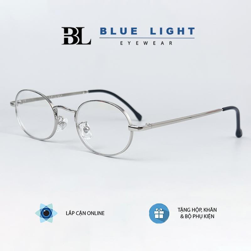  Gọng Kính Cận Kính Giả Cận Nữ BLUE LIGHT Mắt Oval Dẹt Nhỏ Gọng Kim Loại Cứng Cáp Chống Ánh Sáng Xanh Bạc Đen 