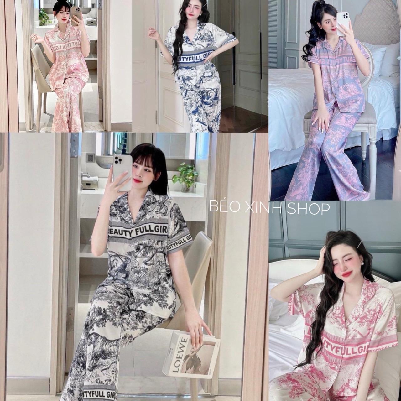 Đồ Bộ - Đồ Ngủ Nữ Vải Lụa Xước In 5D Tay Ngắn Cao Cấp Pijama Bigsize 50-100Kg Bộ Ngủ Nữ Béo Xinh Shop - A.5415