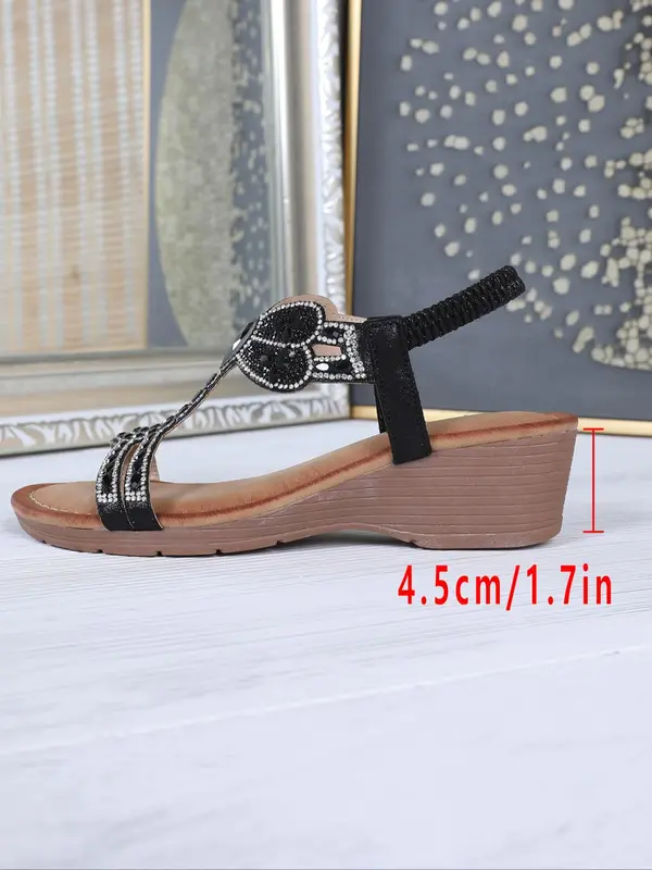 Women's Fashionable Rhinestone Decorated Slip on Wedge Sandals, Boho Style Open Toe Sandals for Beach Vacation, All-match Casual Versatile Shoes for Daily Wear, Summer 6