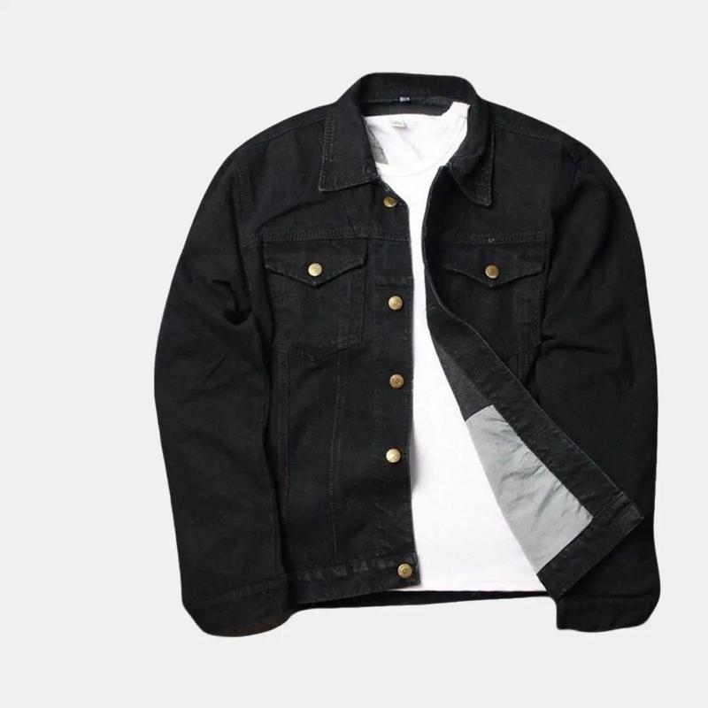 Áo khoác jean nam đen form rộng Hàn-quốc cao cấp thời trang KN03 Menswear Có Cổ