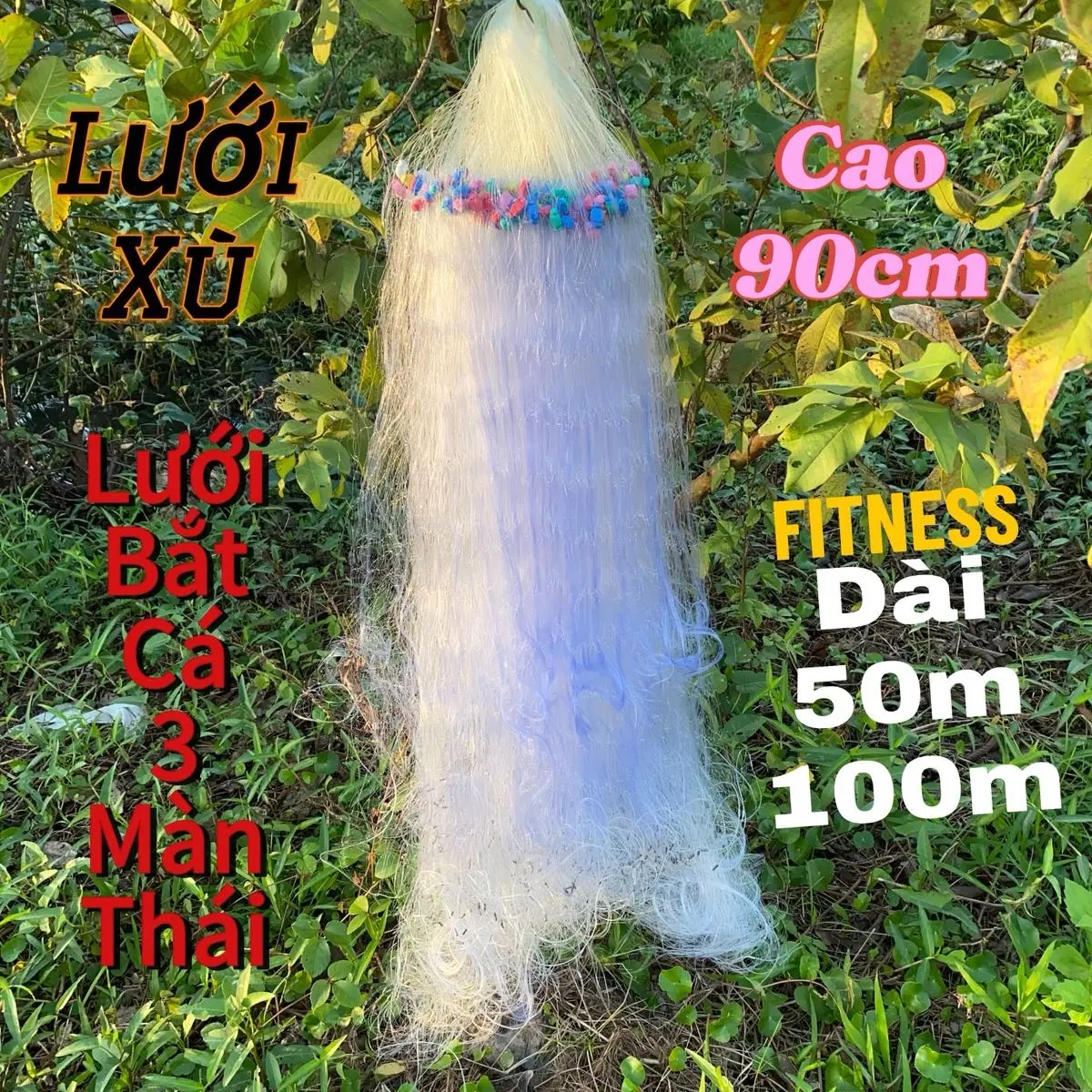 Lưới bắt cá, lưới 3 màn xù chỉ to cao 90cm, dài 100m Lưới đánh cá Fishing Đi Câu Lure