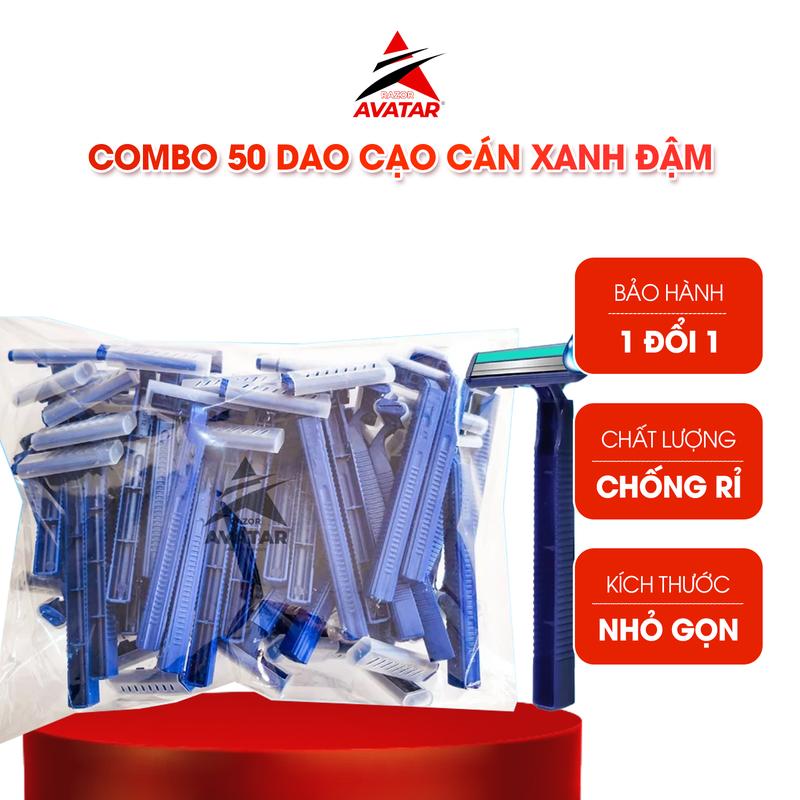 Combo 50 cây dao cạo râu cán xanh, có dải bôi trơn, 2 lưỡi chuyên dùng cho khách sạn resort - AVATAR VIETNAM
