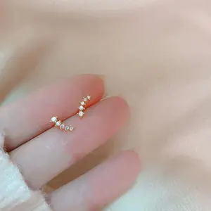 【lingerly】Anting-anting Geometris Berlian Baris Kecil Anting-anting Zirkon Mikro Sederhana Anting-anting Gandum Kecil yang Lucu