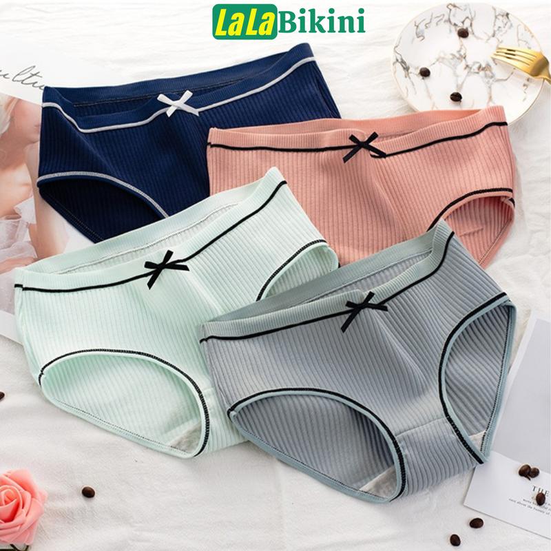 COMBO 5 Quần lót nữ cotton gân tăm phối viền đen đính nơ xinh chip kháng khuẩn thoáng mát Women 2