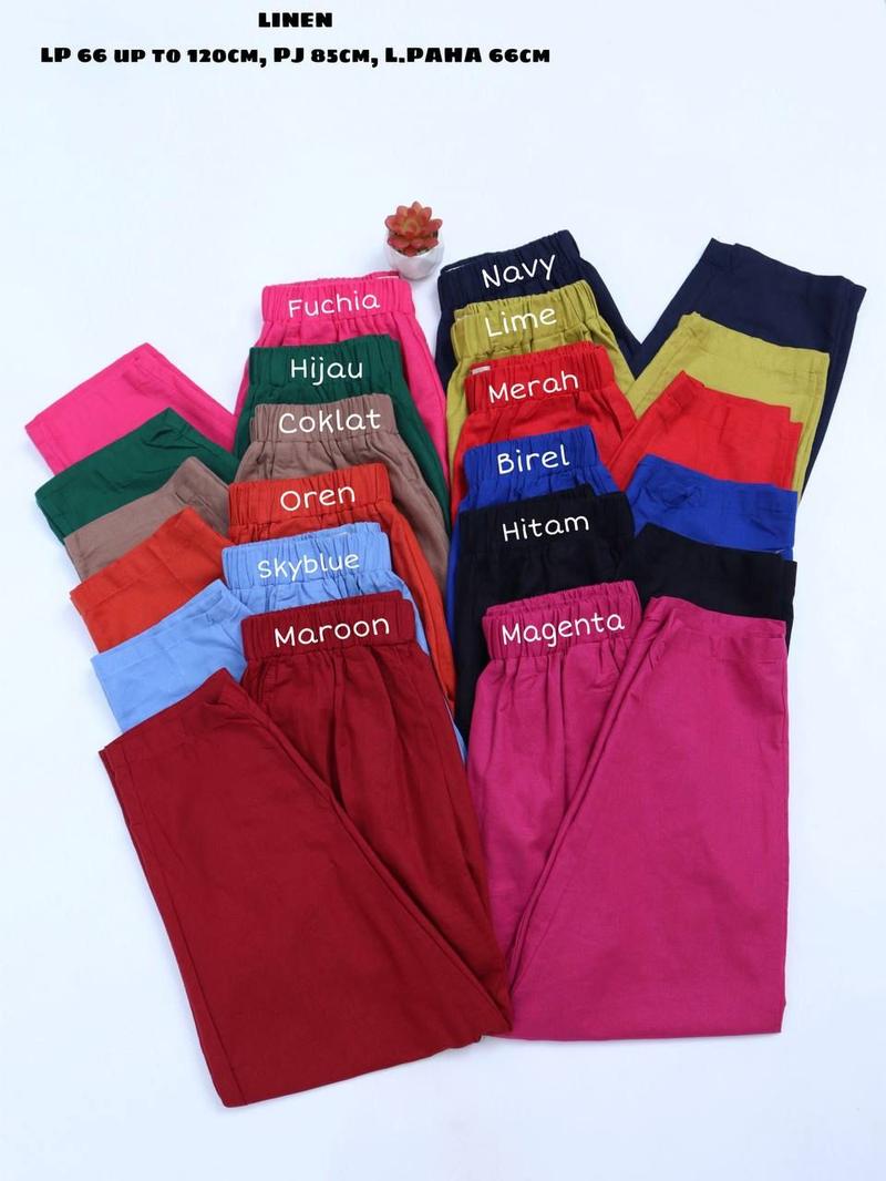 Product Introduction of Celana Panjang Wanita Jumbo Kekinian Bahan Linen New Terbaru - Biru Hitam 0