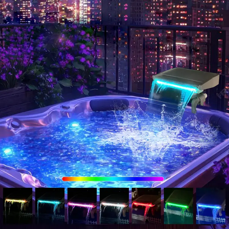 Pool Fountain Waterfall, LED Light Pool Fountain with Remote Control, Adjustable Width Fits Various Frames, Swimming Pool Frame Attachment Clamp Accessory 2
