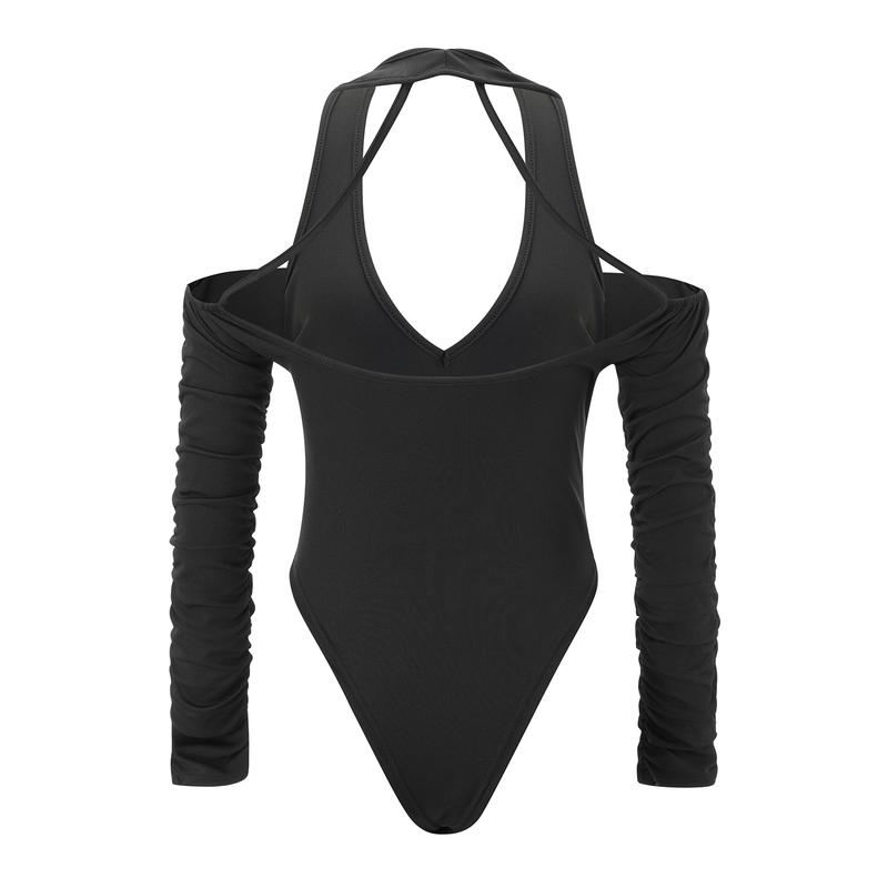 Product Introduction of Women's T Shirt BodysuitFit Low Cut Long Sleeve Backless Solid Color Halter Tops Jumpsuit for Party Club Cocktail 40