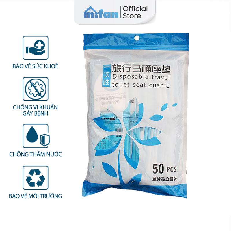  Miếng Lót Bệt Vệ Sinh Tự Phân Huỷ - Túi 50 chiếc - Nhỏ Gọn Tiện Lợi Vô Trùng Sạch Sẽ Không Thấm Nước - MIFAN 