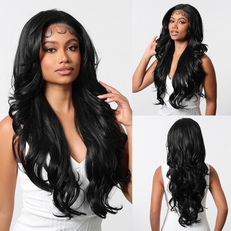13*6  Lace Front Synthetic Wigs Wavy Dark Brown with Light Brown Color Daily Party Wig for Women Ladies Natural Use 6