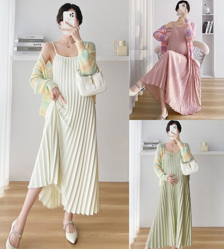 Young Mom | Set váy bầu sang trọng mùa Thu Đông SET091 gồm váy và áo khoác len thiết kế thời trang cho mẹ bầu Thai sản Thai kỳ Thoải mái Đầm Bầu Voi Sandal