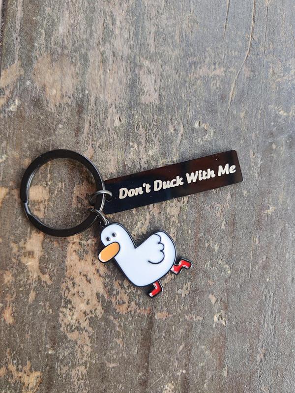 Cute Cartoon Duck Stainless Steel Keychain, Fashion Letter Engraving Slogan Metal Keychain, Backpack Messenger Bag Decoration, Cute Accessories, Couple Gifts, Creative Gifts, Valentine's Day, Gift 4