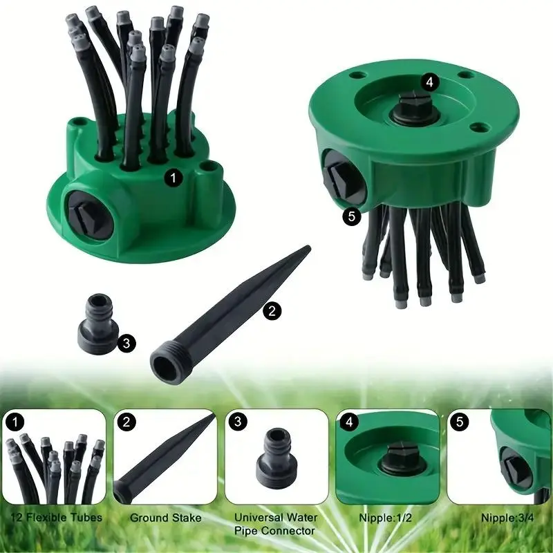 360 Degree Automatic Multi-head Watering Sprayer, Garden Sprinkler Head, Yard Watering Device, Watering Equipment for Garden, Outdoor, Modern Garden Water Hose, Automatic Watering Stakes 4