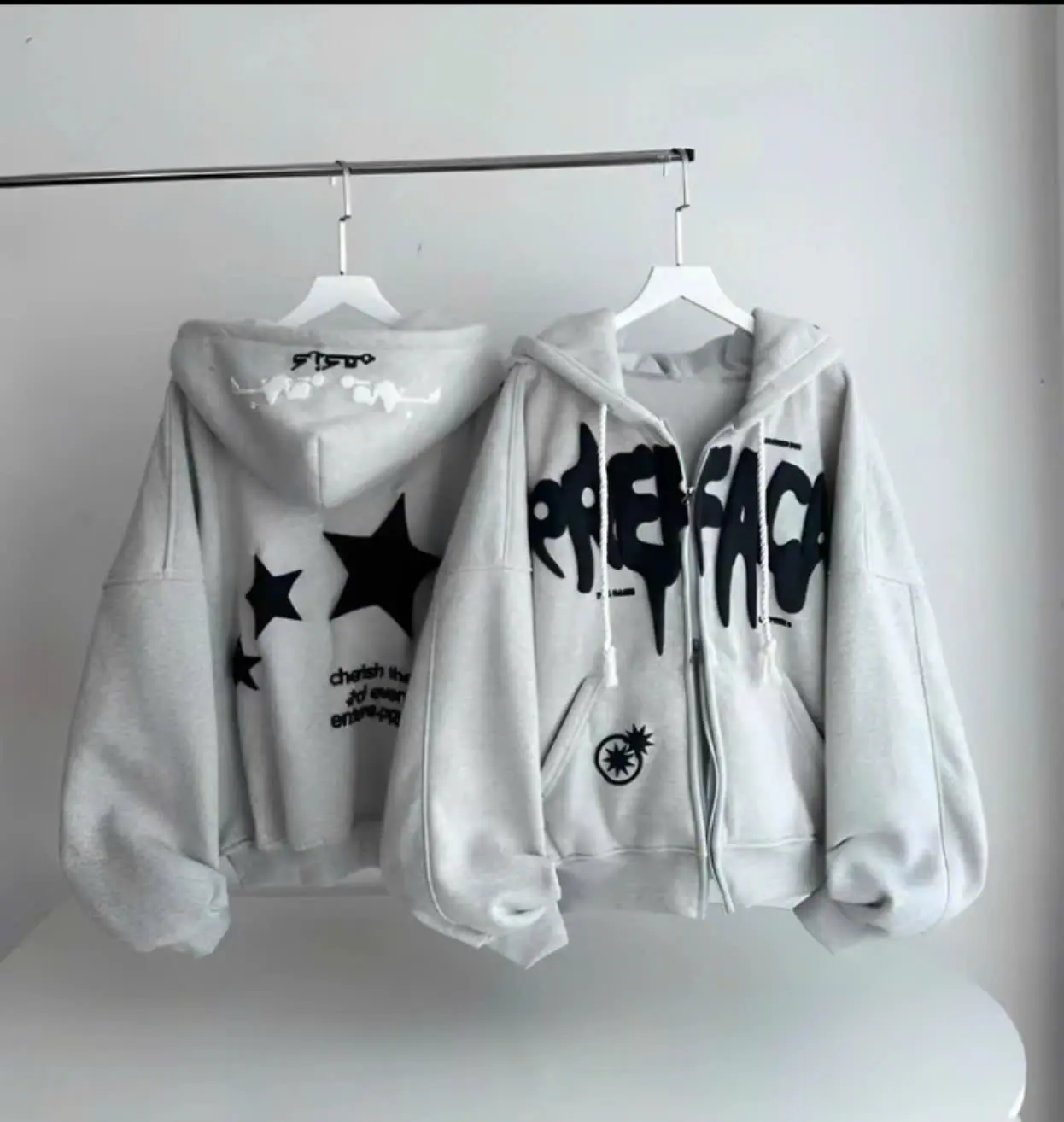 Áo Khoác Hoodie Nam Zip In Nổi Chữ Và 3 NGÔI SAO Dây Kéo 2 Đầu Vải Nỉ Dày Mềm Mịn Đẹp Menswear