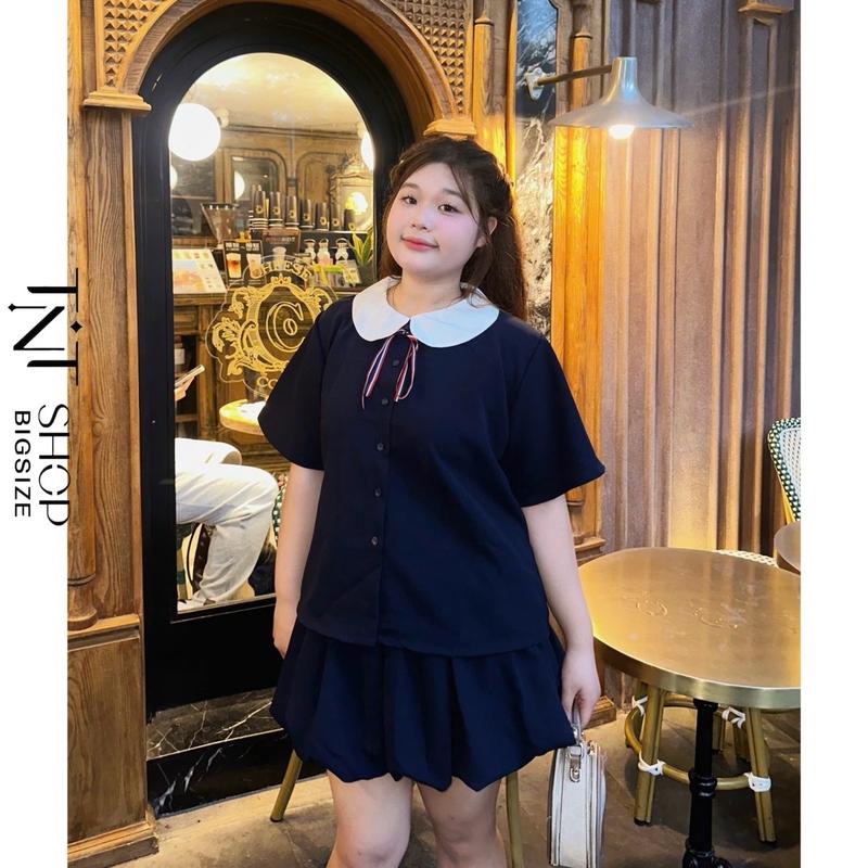 SET BỘ 2 MÓN BIGSIZE ÁO SƠ MI NƠ KÈM CHÂN VÁY BI TIỂU THƯ TNT SHOP BIGSIZE 60KG 90KG Nữ Women Top