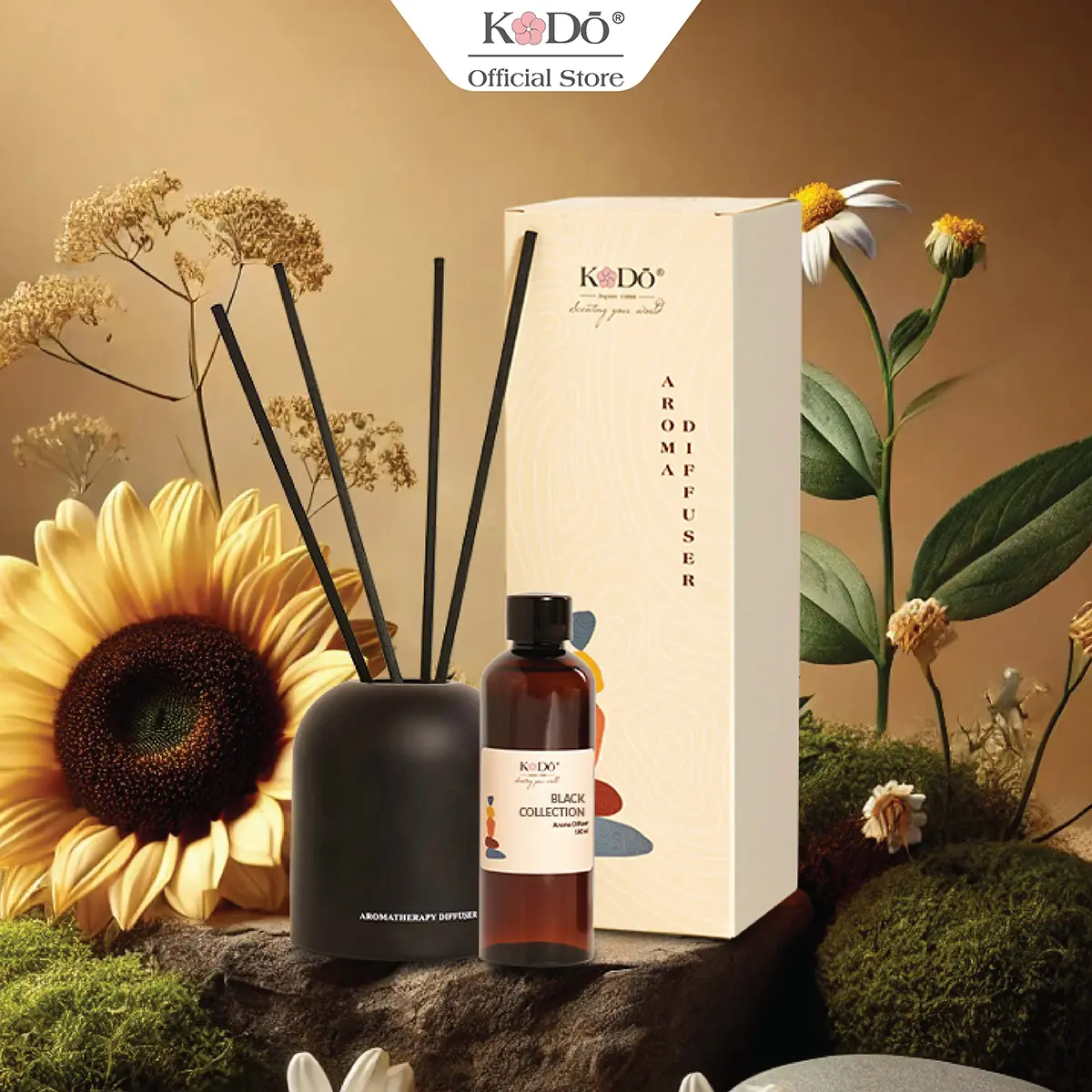 [Black] Bộ Tinh Dầu Que Khuếch Tán Hương Nước Hoa KODO Black Kèm 6 Que Dùng Thơm Phòng, Spa, Khách Sạn, Toilet 100ml Dầu Thơm Phòng Nước Hoa Dầu Thơm