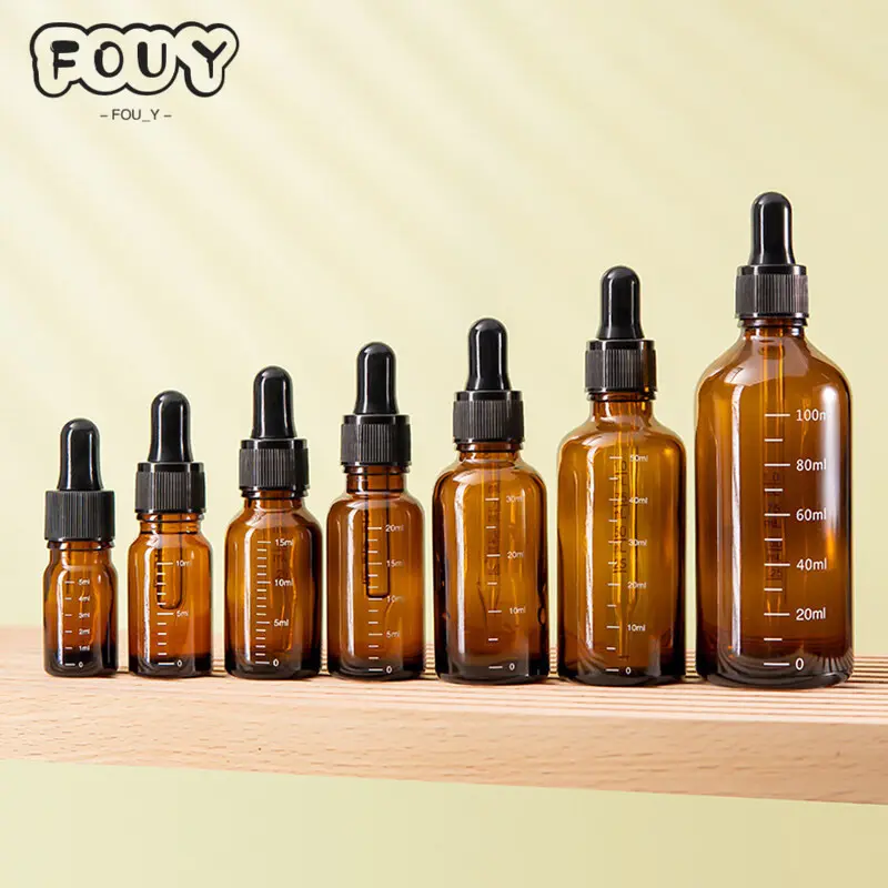 Free Funnel+Label Sticker -Graduated Dropper Bottles with Scale Reagent Eye Drop Amber Glass Aromatherapy Liquid Pipette Bottle Refillable Bottle 5ml-100ml