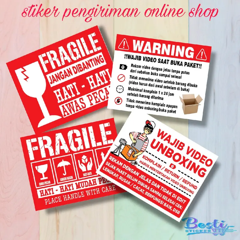 (100 pcs)STIKER FRAGILE DAN UNBOXING BAHAN CROMO 0