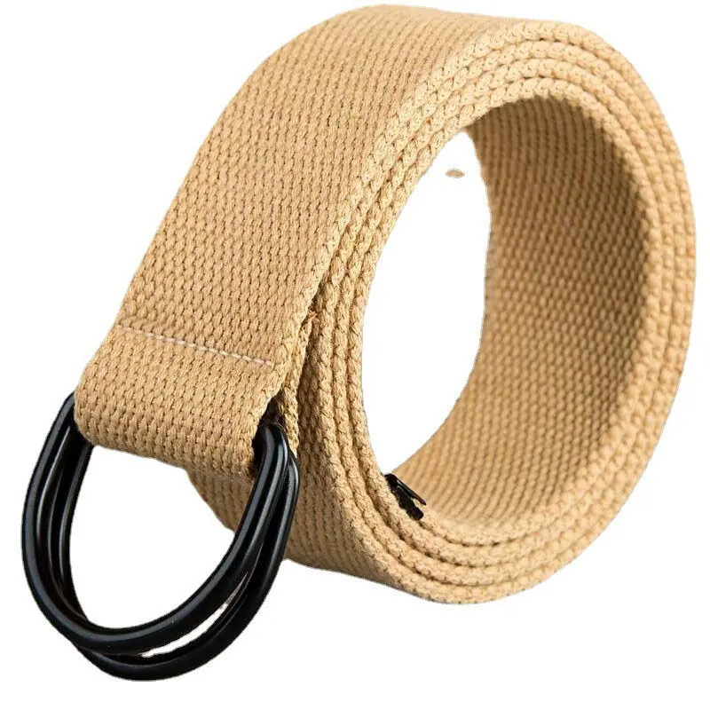 Men's canvas, men's and women's simple double loop buckle belt, youth trendy brand, student color belt strap