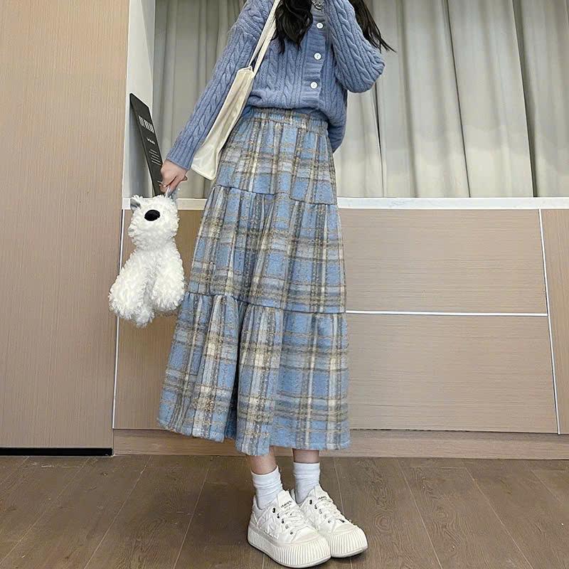 HÀNG QC Chân váy dạ kẻ caro 3 tầng dáng dài 90cm xòe tiểu thư năng động mặc đi chơi noel chơi tết,...CV666 Nữ Women Voan Lịch