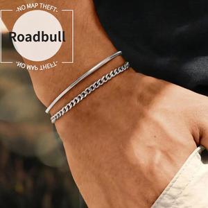 ROADBULLメンズステンレス調整可能ブレスレットセット,シンプルなデザインで日常使用いに適しており,耐久性がありスタイリッシュなアクセサリーです.